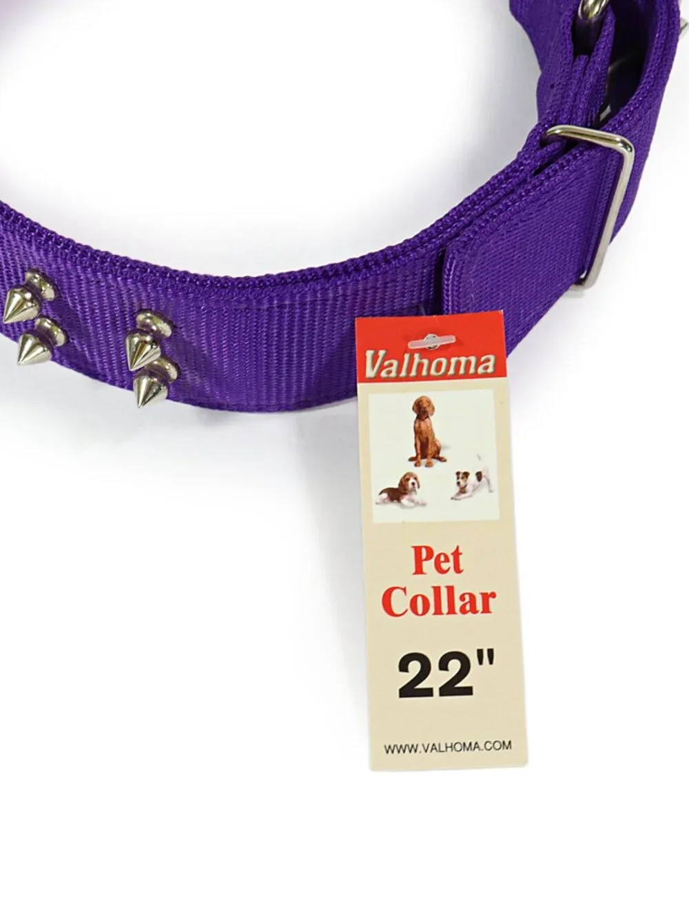 Valhoma Spiked Dog Collar Double Layer Nylon Silver Spikes Purple Large 22